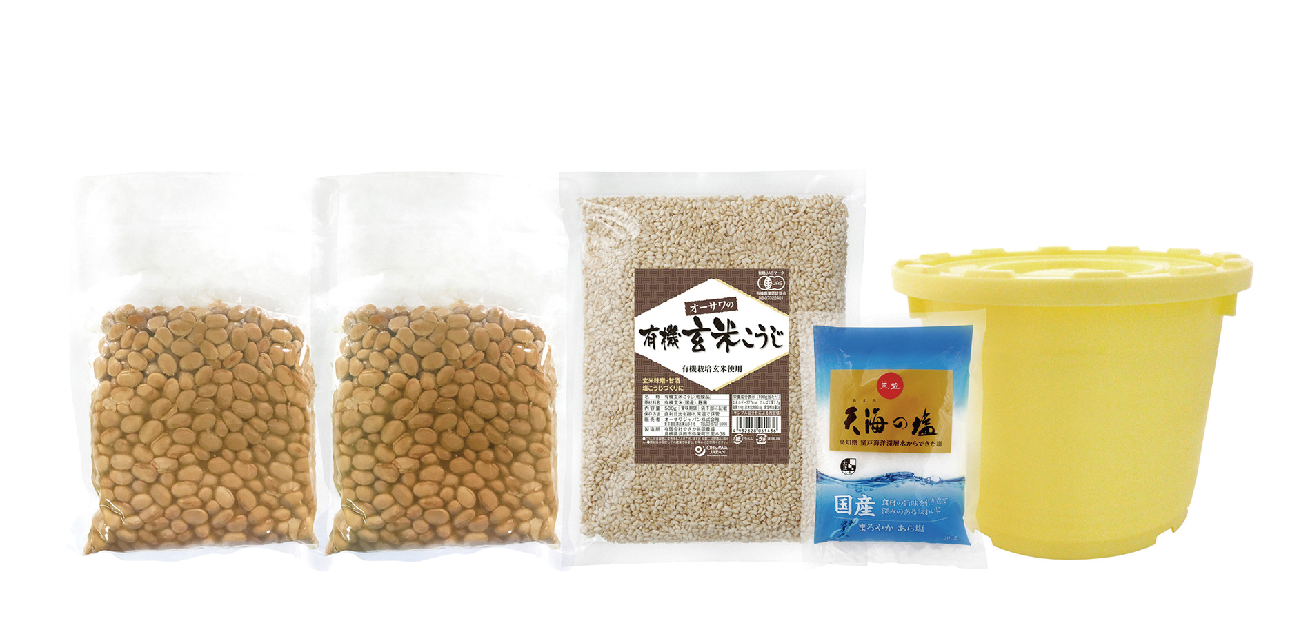 オーサワの手づくり玄米味噌セット(有機煮大豆・有機玄米麹使用)(樽つき)　1ｾｯﾄ(煮大豆・麹・塩)